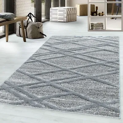 Produktbild von Wohnzimmerteppich, Designerteppich mit kurzem Flor, Schlingengarn, 3D-Gitterlinienmuster 120 x 170 cm