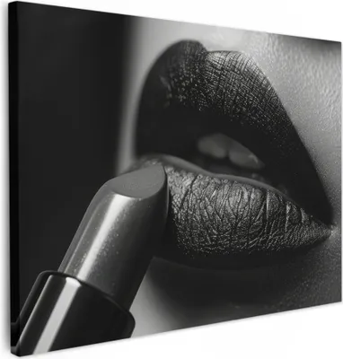 Produktbild von MuchoWow® - Leinwandbilder - Frau - Lippenstift - Schwarz und weiß - Make-up, Wandbild, Wanddeko Bilder Wohnzimmer, 80x60 cm