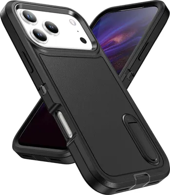 Immagine prodotto di Custodia per iPhone 17 Pro Max Custodia protettiva ibrida antiurto a tre strati con supporto nero