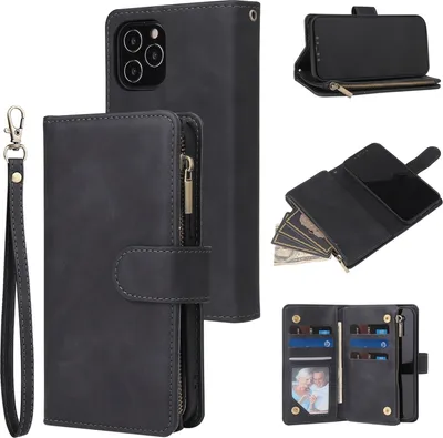 Produktbild von Mobigear Zipper iPhone 12 Pro Max Hülle Klapphülle Geldbörse - Schwarz
