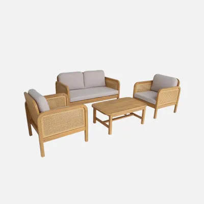 Produktbild von sweeek - Gartenmöbelset aus Akazienholz und Rattan-Geflecht für 4 Personen - Natur