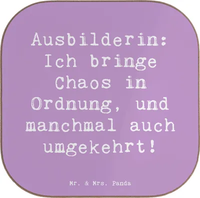 Produktbild von Mr. & Mrs. Panda Tassen Untersetzer Spruch Ausbilderin Chaos Ordnung - Lavendeltraum - Geschenk, Unterstützung, Coaster, Tassenuntersetzer, Glas, kreative Geschenke