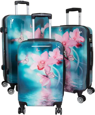 Obrázek produktu pro Sada kufrů 3 ks. Sada cestovních kufrů na kolečkách s tvrdou skořepinou orchidej