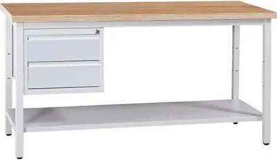 Produktbild von Werkbank CRICKET mit 2 Schubladen und Ablageboden | HxBxT 84x160x60cm | Traglast 150kg | Grau-Buche