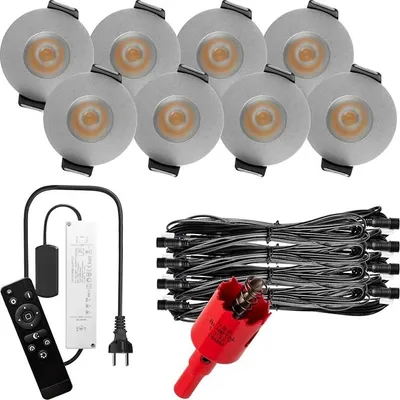 Produktbild von S-Polylight PREMIUM Mini LED- Einbauspots Kaltweiß 6.000K, DIMMBAR, IP65, FUNK 3W LED Einbaustrahler Terrassenüberdachung, Terrassenbeleuchtung, Bad, Sauna, LED Spots mit Fernbedienung (SILBER, 8x LED-SET)