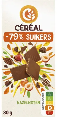 Immagine prodotto di Barretta Céréal al cioccolato al latte e nocciole, senza zucchero, 80 g