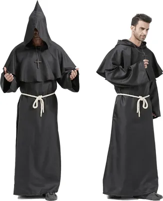 Produktbild von Priester Robe Mönch Kostüm Herren mit Kapuze und Kreuz,Herren Kapuzen Robe Gewand Mönchskutte Kostüm Herren für Halloween,Mittelalterliche,Renaissance,Karneval