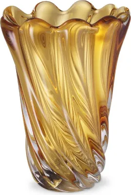Produktbild von Casa Padrino Luxus Deko Glas Vase Gelb Ø 20,5 x H. 29 cm - Mundgeblasene Blumenvase - Luxus Deko Accessoires