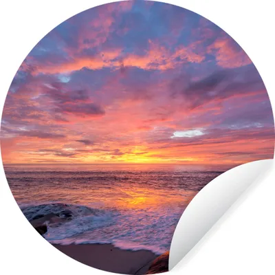 Produktbild von MuchoWow® Runde Wandtattoo - Wandsticker Tapete Aufkleber Strand - Meer - Sonnenuntergang Ø 80 cm Selbstklebend und Repositionierbar - Wandaufkleber - Kreis - Mauerkreis - Wand Bilder - Wandsticker - Wohnzimmer Dekoration - Dekoration für die Wände - Aluminium - Babyzimmer