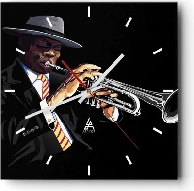 Produktbild von Wanduhr - Quadrat - Glasuhr - Jazz Musik Musiker - 40x40cm - Schleichendes Uhrwerk - Lautlos - zum Aufhängen bereit - Dekoration Modern - Wanddekoration aus Glas - C3AC40x40-3588