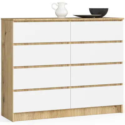 Zdjęcie produktu dla Komoda AKORD K120 Dąb Artisan 120 cm 8 szuflad kolor Biały mat 120x40x99 cm
