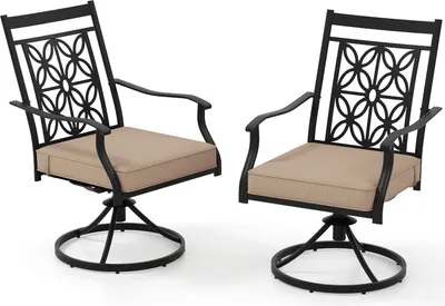 Produktbild von GOPLUS 2er Set Gartenstuhl drehbar, Balkonstuhl Metall bis 150kg, Terassenstuhl mit weichen Kissen & hohlem Muster, Drehstuhl Outdoor für Garten & Balkon