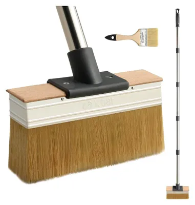 Produktbild von Deckenbürste mit langem Griff, 18 cm Tapetenbürste mit Verlängerungsstangen, Kleisterbürste, Flächenstreicher, Malerbürste, Borstenpinsel, Lasurpinsel für Holz im Außenbereich, Flächenpinsel
