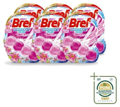 Produktbild von 6 x Bref Brilliant Gel Toiletblock Frühlingsregen 42 g - Vorratspackung - 6 Stücke