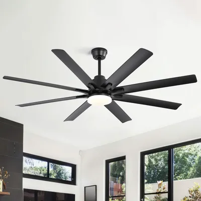 Produktbild von Sofucor 167,5 cm moderner Deckenventilator, intelligent, mit Fernbedienung und App-Steuerung – Mattschwarz, Mattschwarz