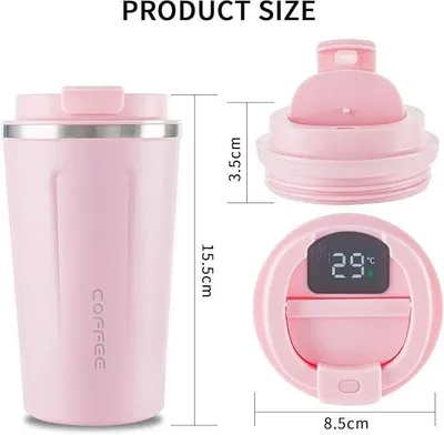 Produktbild von Thermobecher Edelstahl 380 ml mit LED Temperaturanzeige auslaufsicher doppelwandig Vakuum isoliert Coffee to go Becher BPA frei für Büro Auto