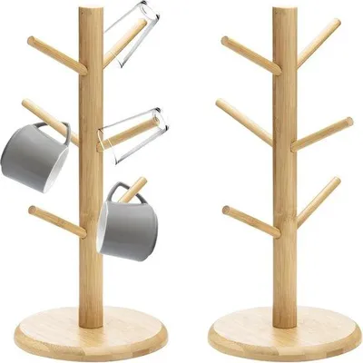 Produktbild von Bambus-Holz-Halter mit 6 Haken, Organizer, schwarz, 2er-Set