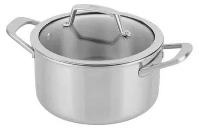 Immagine prodotto di Pentola in acciaio inossidabile con coperchio, marca Ninja, modello EverClad C90422EUI, diametro 22 cm, triplo strato, compatibile con tutti i tipi di fornello, inclusa l'induzione, e utilizzabile in forno fino a 300°C