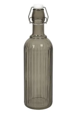 Produktbild von Glas-Bügelverschlussflasche 1 Liter – Mit Rillenmuster & Luftdichtem Verschluss – Mat Schwarz
