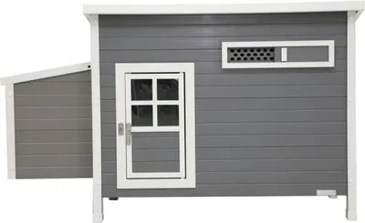 Image de Poulailler Kerbl Barney, 2-4 Poules, 137x73x83 cm, 60% Plastique Recyclé 40% Bois, Gris et Blanc