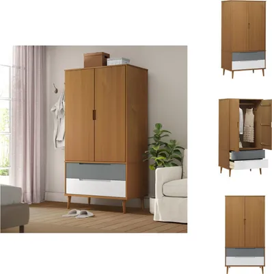 Productafbeelding van vidaXL Garderobekast MOLDE, bruin, 90x55x175 cm, massief grenenhout - Garderobekasten