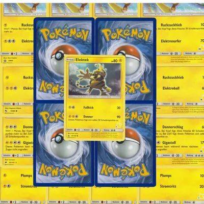 Image de 10 cartes Pokémon de type Électrik différentes, dont une carte holographique - en allemand