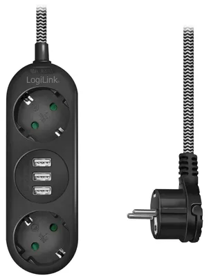 Obrázek produktu pro Logilink Steckdosenleiste 2-fach,2xCEE 7/3+3xUSB-A,Textilkab