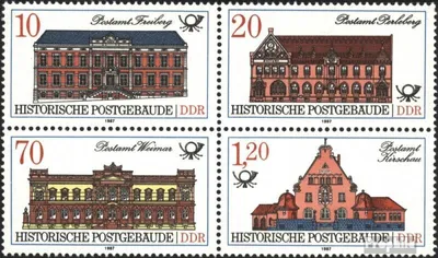 Produktbild von Briefmarken DDR 1987 Mi 3067-3070 Viererblock (kompl.Ausgabe) postfrisch Postgebäude