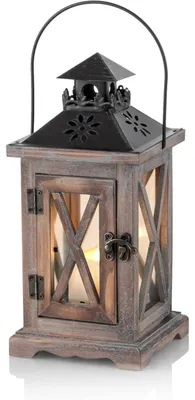 Produktbild von Laterne Holz Kerzenständer Windlicht Rustikal Landhaus Metall Glas 28cm Braun