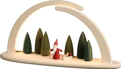 Produktbild von Seiffener Volkskunst Schwibbogen aus naturbelassenem Holz LED warmweiß 13x42x21cm, Ausführung:natur Weihnachtswichtel