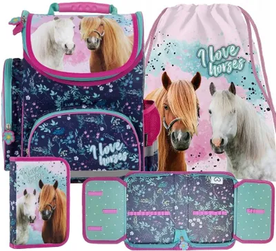 Produktbild von 3teile Schulranzen Pferd Wasserdicht ranzen set rucksack Pferde fur MÄDCHEN SET FÜR SCHULKINDER – SCHULRANZEN + FEDERMAPPE + TURNBEUTEL