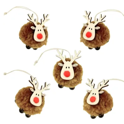 Immagine prodotto di Set di 5 decorazioni natalizie in legno e feltro, color marrone, ideali per l'albero di Natale