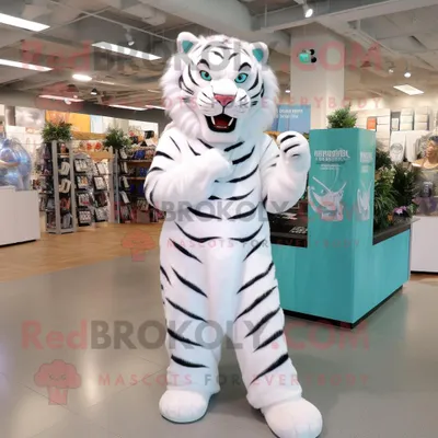 Obrázek produktu pro Postava REDBROKOLY maskota bílého tygra oblečená do midi šatů a pásků