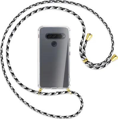 Produktbild von Handykette Backcover-Schutzhülle mit Band (Metall goldfarben) für LG G8S ThinQ - schwarz/grau/weiß