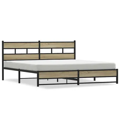 A bed frame with a headboard and mattress.