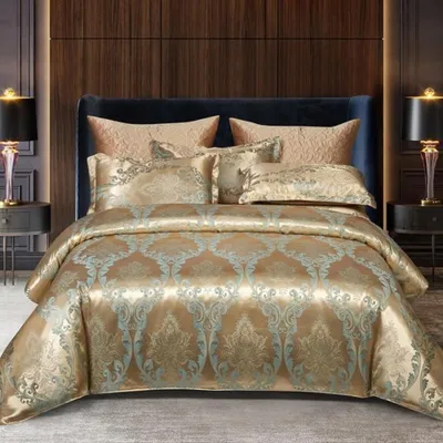 Produktbild von Bettwäsche 135x200cm 4teilig Gold Satin Glatt Glänzend Microfaser Kühlende Sommerbettwäsche mit Reißverschluss 2x Kissenbezug 80x80cm