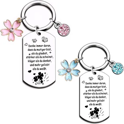 Image de Porte-clés en forme de cœur avec pendentif diamant, rose et bleu, lot de 2, en acier inoxydable