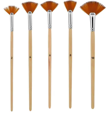 Image de TRANKIELO® - Lot de 5 pinceaux en éventail pour peinture acrylique et à l'huile – poils en nylon – manche en bois – idéal pour les activités créatives et les loisirs