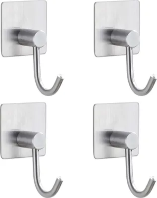 Produktbild von Klebehaken, Starker Klebestahl, Badezimmer-Wandhaken, 4-teiliger Edelstahlhaken - Gebogener Haken