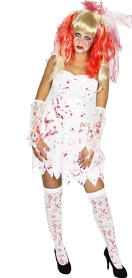 Produktbild von blutiges Zombie Braut Kostüm für Teens und Damen Gr. 146-164 und XS-L, Größe:S