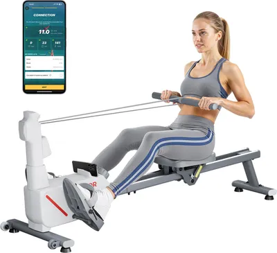 Produktbild von VEVOR leises magnetisches Rudergerät 16 Widerstandsstufen einstellbar, faltbares Rudergerät für Zuhause mit Doppelgleitschienen & LCD-Monitor, Bluetooth-App-kompatibel, 158 kg belastbar