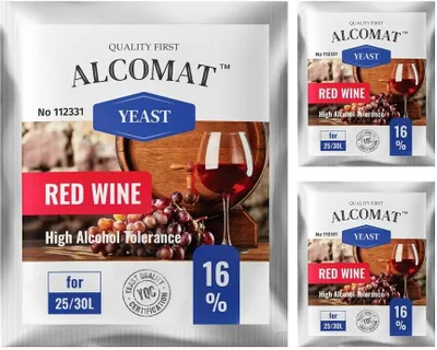 Produktbild von Rotweinhefe ALCOMAT Red Wine Yeast HAT 16% Gärhefe Wein Weinhefe Rotweine, 3 Stück