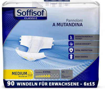 Produktbild von Soffisof Classic Extra - 90x Windeln für Erwachsene - Inkontinenzwindeln Unisex - 7 Tropfen, Größe M