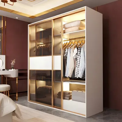Obrázek produktu pro šatní skříň posuvné dveře design ložnice skříně oblečení dřevo