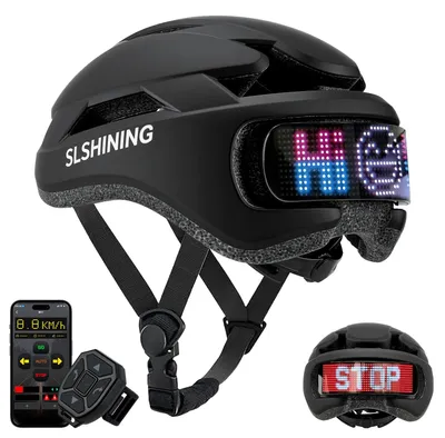 Image de Casque de vélo intelligent pour hommes, casque de vélo pour adultes, idéal pour la route - Feu arrière LED - Clignotants avec télécommande - Rechargeable par USB - Noir