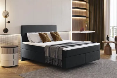Produktbild von Boxspringbett Schlafzimmerbett ROCIO Nr.5 Delux 180x200cm in Stoff Schwarz