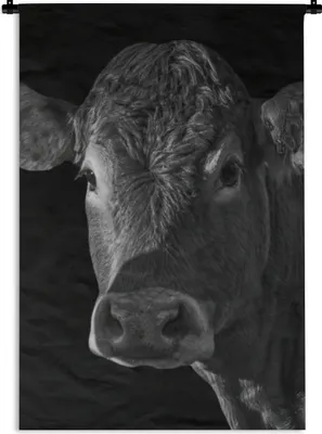Produktbild von MuchoWow® Wandteppich Wandbehang Kuh - Tiere - Schwarz - Weiß - Porträt 90x135 cm Tapisserie Dekoration Wandtuch - Baumwolle - Wandskulptur