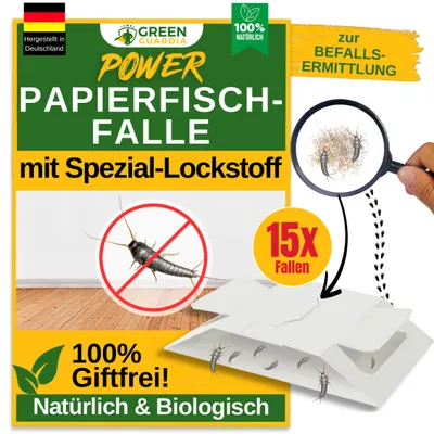 Produktbild von Papierfische Falle mit Spezial-Lockstoff - 15x Fallen - Papierfische bekämpfen, Fallen für Papierfische, Alternative zu Papierfische Pheromonfallen