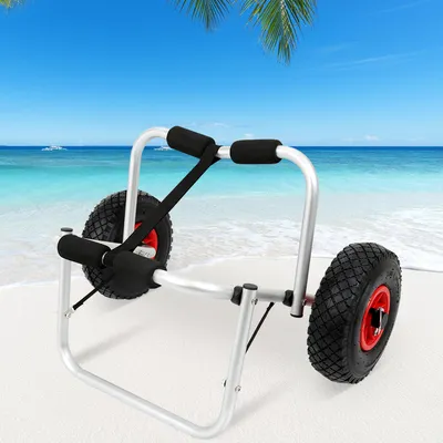 Immagine prodotto di Jiubiaz carrello per canoe carrello per kayak carrello per kayak rimorchio per barche carrello per surf carrello per barche in alluminio 75 kg canoa incl. cinghia di tensione SUP