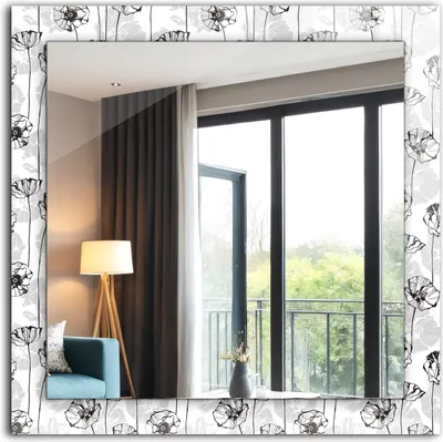 Produktbild von Dekorativer Wandspiegel - Bedruckter Spiegel - Motiv - 60x60 cm - Blumen Monochromes Muster